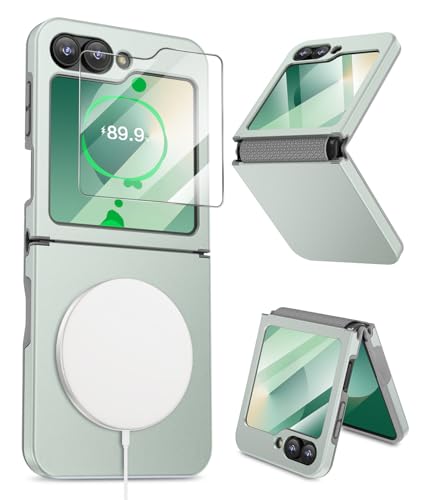 Caka for Galaxy Z Flip 6 Case, Samsung Flip 6 case [Compatible with MagSafe] [Hinge Protection] [Screen Protector] Shockproof Magnetic Phone Case for Samsung Galaxy Z Flip 6 2024 - Green