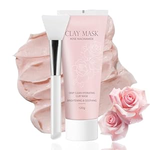 Tiefenreinigende Gesichtsmaske mit Niacinamide und Rose, Clay Mask for Skin Care, Gesichtsmaske Frauen für Poren Verkleinern, Feuchtigkeitsspendende Maske für alle Hauttypen, Tonerde Maske