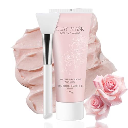 Tiefenreinigende Gesichtsmaske mit Niacinamide und Rose, Clay Mask for Skin Care, Gesichtsmaske Frauen für Poren Verkleinern, Feuchtigkeitsspendende Maske für alle Hauttypen, Tonerde Maske