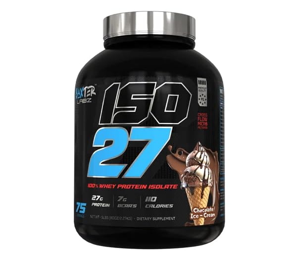 Image of ISO 27 Whey Protein Isolate Powder, Chocolate Ice Cream Flavor, 27g Protein Per Serving, 110 Calories, 75 Servings