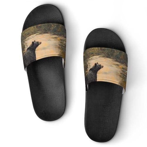 Lonely Black Bear Shower Slippers for Women Men Casual Non-Slip Slide Sandals Beach Bathroom Shoes