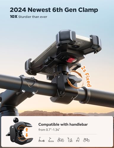 JOYROOM Motorcycle Phone Mount, [1s Auto Lock][100mph Military Anti-Shake] Bike Phone Holder for Bicycle, [10s Quick Install] Handlebar Phone Mount, Compatible with iPhone, Samsung, All Cell Phone - Thumbnail 5