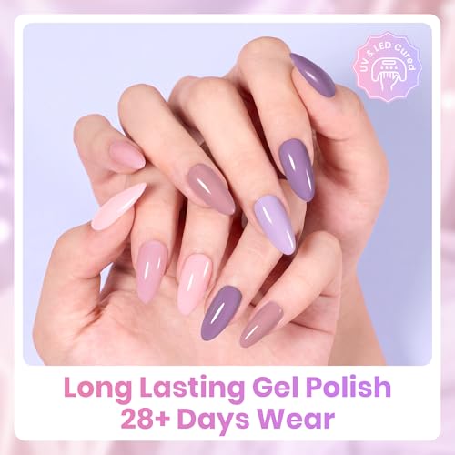 Image of Beetles Pink Gel Polish Set - Ballet Princess Collection, 6 Colors Nude Pink Purple Gel Polish Kit, Balletcore Lilac Mauve Glossy Solid Color Soak Off UV LED Nail Art for DIY Salon Manicure