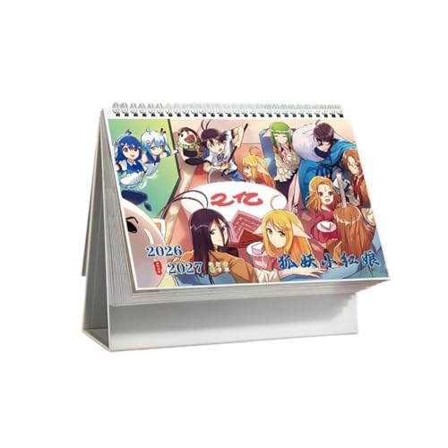 縁結びの妖狐ちゃん 2026-2027年 1冊2年 卓上カレンダー 予定表 可愛い 両面プリント 横版 置物 スケジュール 装飾 事務用品 オフィス用品 新年 お正月 プレゼント