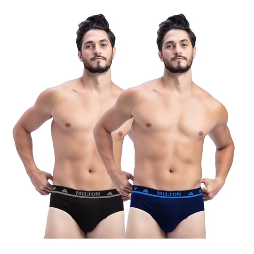 Image of Milton Mens Pure Cotton Solid Briefs|Soft Breathable Underwear for Men|Outer Elastic Comfort Fit Waistband|Skin-Friendly Essentials|Multi-Color, Color Name May Vary as per Availability|Pack of 2