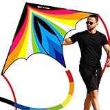 Doinfly Triangular-Shaped Kite - Easy to Control, with an Eye-catching Design, it is Perfect for Outdoor Entertainment and Suitable for Beginners to use. (Charger Delta Kite -Rainbow, 1.4m)