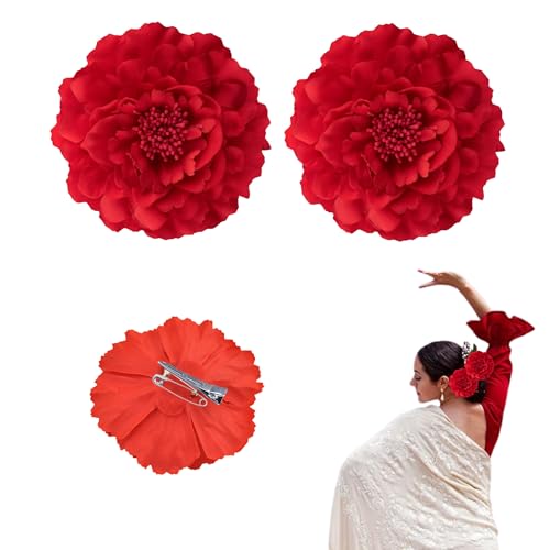 Pack 2 | Clips de Pelo de Clavel para Flamenca | Flor Flamenca Pelo | Peineta Flamenca y Accesorios para la Feria de Abril | Sevillana, Boda y Fiesta | Rojo