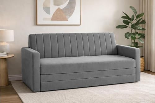 Image of Deco Studio Sofa Cum Bed | 3 Seater Armrest Sofa | Modern Fabric Sofa Bed for Living Room, Bedroom & Office - Grey Color