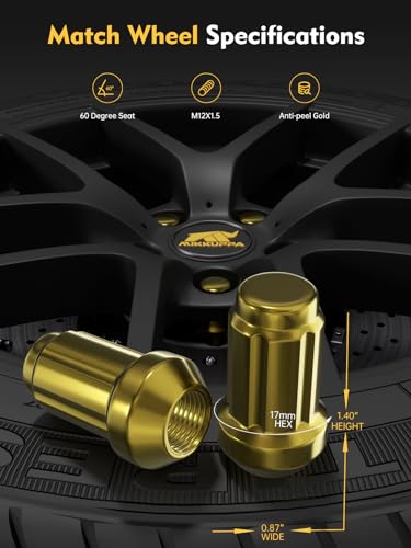 Image of MIKKUPPA M12x1.5 Lug Nuts, Gold 20PCS Closed End Spline Lug Nuts