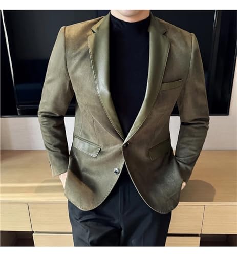Suede Suit Jacket for Men Office Stylish Splicing Casual Business PU Leather Blazer Office Social Dress Coat4