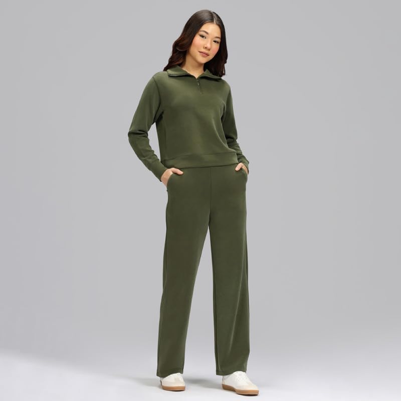 Image of BlissClub Womens BareButter Straight Pants, High Rise, Straight fit,Pockets, Comfortable Waistband,Regular Variant Below 5'4