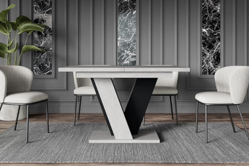 ALTDECOR Esstisch ausziehbar, ideal als Küchentisch, Esszimmertisch - oder Wohnzimmertisch, solide Konstruktion aus Möbelplatte, 120-160x90x75 cm - Betonoptik K350 / Schwarz - INEY