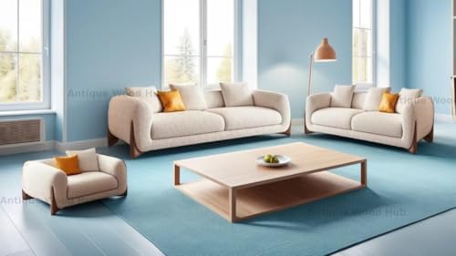 Image of Modern Off-White Boucle Upholstered Sofa Set with Stylish Wooden Legs Sofa for Living Room, Bedroom (3+2+1 Seater)