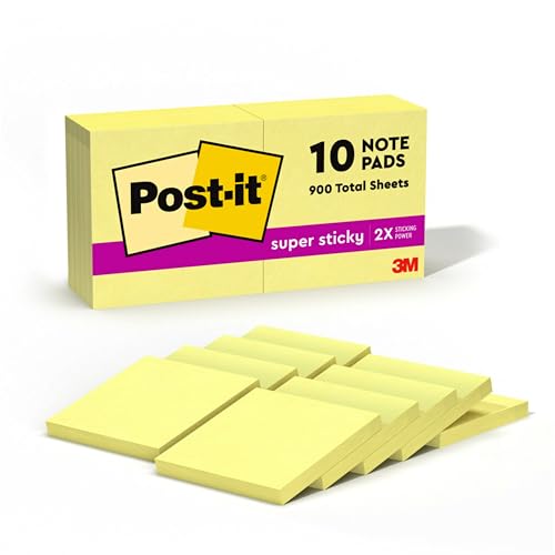 Image of Post-it Super Sticky Notes, 3 x 3-Inches, Canary Yellow, 10-Pads /Pack