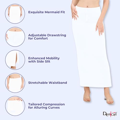 Image of DESI GIRL Satin Shimmer Stretchable Saree Shapewear Petticoat with Drawstring for Women | Mermaid fit Saree Petticoat with Side Slit for Easy Movement | Saree Shaper | Long inskirt