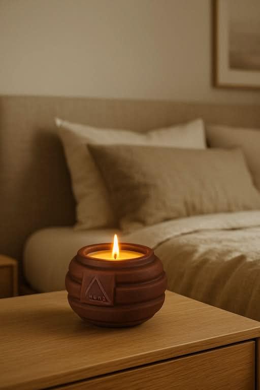 ACAD Home | Circle of Light Candle Sculpture | Plaster and Metal | Antique Copper Finish | Spherical Form with Flowing Surface Pattern | Symbol of Unity and Transformation