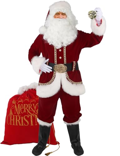 Wabolay Santa Claus Costume for Men Santa Suit Adults 11pcs Mens Deluxe Professional Christmas Clause Outfit Xmas Suits 3XL