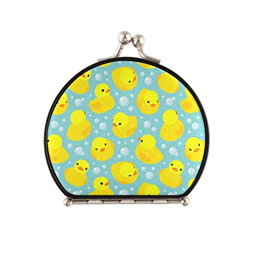 Seamless Pattern with Yellow Rubber Ducks Bubbles Compact Makeup Mirror, Twin-Sided Cosmetic Mirror with 2 x 1x Magnification, Buckle Folding Mini Pocket Portable Hand Mirror