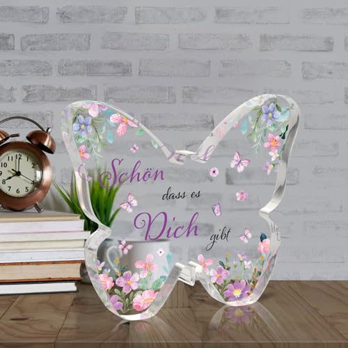 Blumuze Geschenke für Frauen,Schmetterlingsförmig Acryl Dekoschild Geburtstagsgeschenk für Frauen, Geschenk für Beste Freundin Mama Oma Geburtstag Muttertag Hochzeitstag Weihnachten