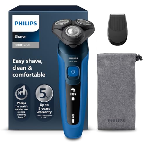 Philips Shaver Series 5000, Wet and Dry Electric Shaver for Men, ComfortTech blades 360°, Contour Heads, Advanced Display, SmartClick Precision Trimmer, S5466/18