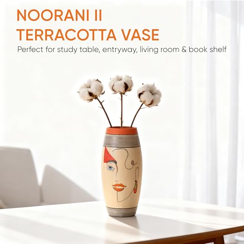 Image of Aakriti Art Creations Artistic Face Motif Terracotta Vase | Handmade Boho Decorative Vase with Matte Finish | Modern Multicolor Flower Vase for Living Room, Table Decor, Shelf Decor & Gifting