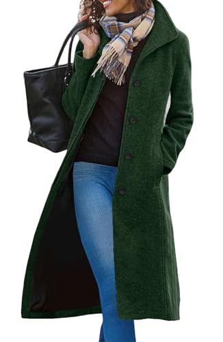 Image of CHARTOU Women Long Winter Wool Coats Casual Slim Fit Woolen Trench Pea Coat Overcoat (Large,Green)