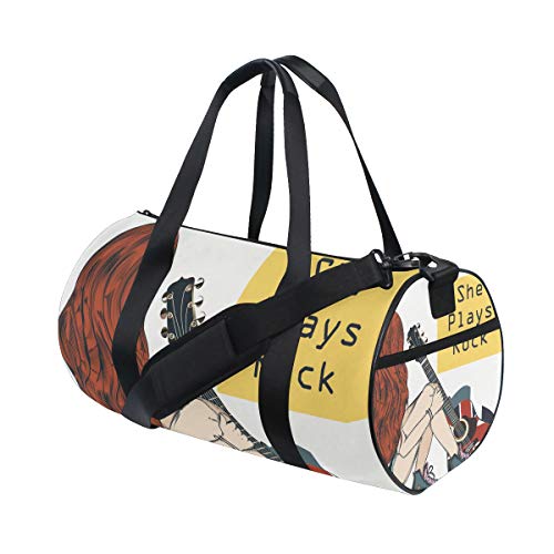 Preisvergleich Produktbild ZOMOY SporttascheSchönes Mädchen Lange Haare sitzen GitarreNeue Druckzylinder Sporttasche Fitness Taschen Reisetasche Gepäck Leinwand Handtasche