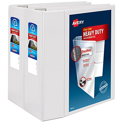 Avery Heavy-Duty View 3 Ring Binder 5 One Touch EZD Rings White Pack of 2 Binders
