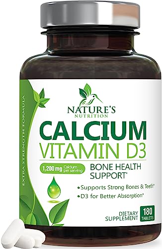 Nature’s Calcium 1200Mg Plus 1600 Iu Vitamin D3, Immune Support & Bone Health Support, Supports Bone Strength - Calcium Carbonate 1200 Mg - Dietary Nutrition Supplement, Non-Gmo - 180 Tablets #TOP15