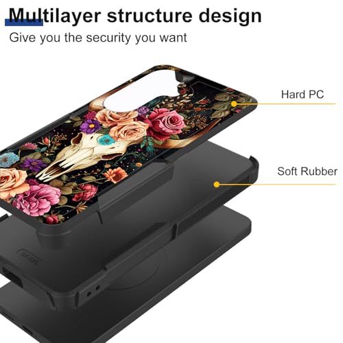 KJFHDJFDH for Galaxy S26 Case,Dual Layer Hybrid Heavy Duty Rugged Shockproof Hard PC +Soft Silicone Protective Case for Samsung Galaxy S26 6.3" 2026,Deer Skull Flower - image 2