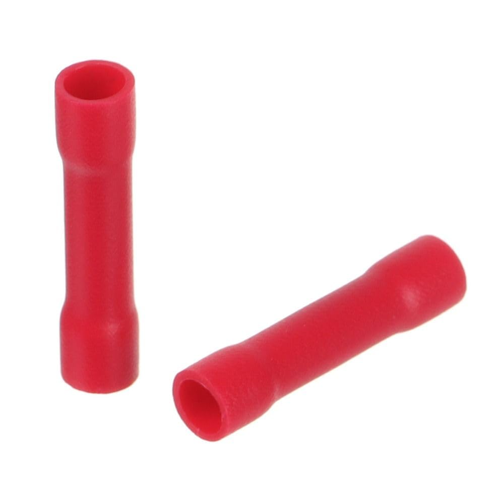 HOBBYIN 100Pcs BV1 Insulated Butt Connector Electrical Automotive Cable Wire Crimp Terminal,22-16AWG Butt Connector Fully Insulated PVC Wire Butt