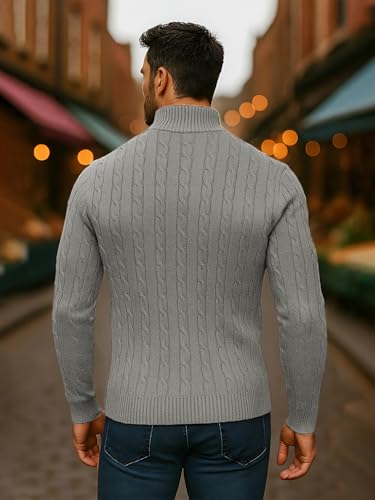 Image of TYSORT Men High Neck Zipper Full Sleeve Cable Knitted Winter Sweater,Cable Knit Sweater for Men