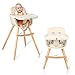 DREAMADE Baby Hochstuhl Kinder Hochstuhl mit Essbrett verstellbar, Kinder Kombihochstuhl Baby Holzhochstuhl mit Sicherheitsgurt, Kinderstuhl Baby Essen Stuhl 2 in 1 (Beige&KhakI)