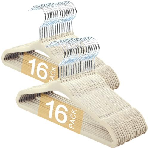 Image of Monicent 11 Inch Baby Velvet Hangers,32 Pack Velvet Kids Hangers,Non Slip Toddler Infant Hangers,Baby Clothes Hangers for Closet (Ivory)