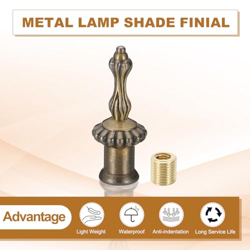 Image of PATIKIL 20x52mm Lamp Shade Finial, 2 Pcs Lamp Finials Caps Knob M10x1mm Threaded Zinc Alloy Solid Lamp Finial Decoration for Lamp Shade Table Floor Lamps, Green Brass Tone