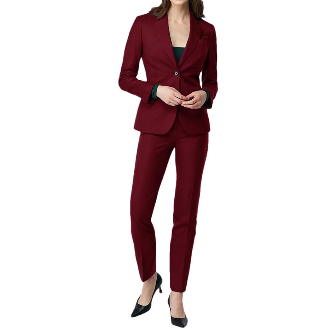 Costume 2 pièces formel pour femme à col plat simple boutonnage manches longues slim blazer pantalon en satin