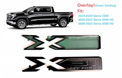 Image of Pair Set Sierra 1500 X31 Off Road Emblems 3D Rear Bodyside Truck Bed Decal Badge Nameplate Replacement for 2019-2022 Sierra 84682662 (Overlay Emblem Matte Black)
