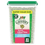 Picture of Greenies Feline Veterinarian-Recommended Adult Natural Dental Cat Treats, Savory Salmon Flavor, 21 oz. Tub