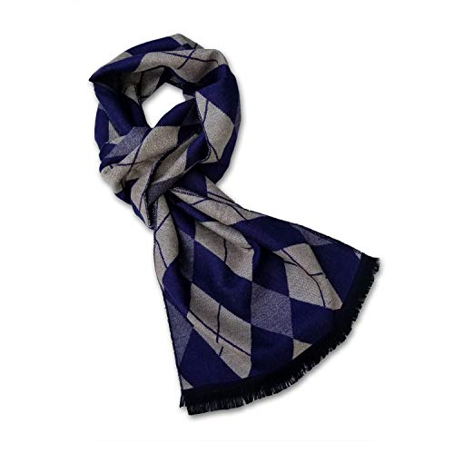 StrayKat Men's Silk Viscose Luxury Soft Reversible Scarf, Designer Gift Box, O/S - Argyle Blue/Light Gray