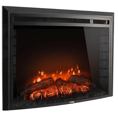 RecPro RV 30" Recessed Electric Fireplace | Glass with Log View | 120 Volt | Remote Included | Recessed Mount| for Camper, Trailer, Home & More