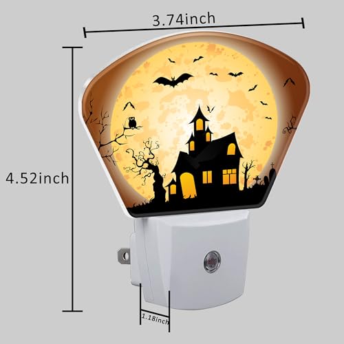 Image of Halloween Horror Castle Night Light for Kids Girls Boys, Halloween Full Moon LED Night Light Plug into Wall with Dusk to Dawn Sensor for Bedroom, Hallway, Kitchen, Bathroom, Stairs Decor