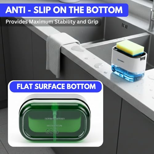 Image of Ranox Soap Dispenser for Kitchen Sink Accessories, Dish Wash Liquid Dispenser Pump 400ml with Sponge Holder, Bathroom Soap Dispensers, Kitchen Sink Organizer (White (Dishwasher))