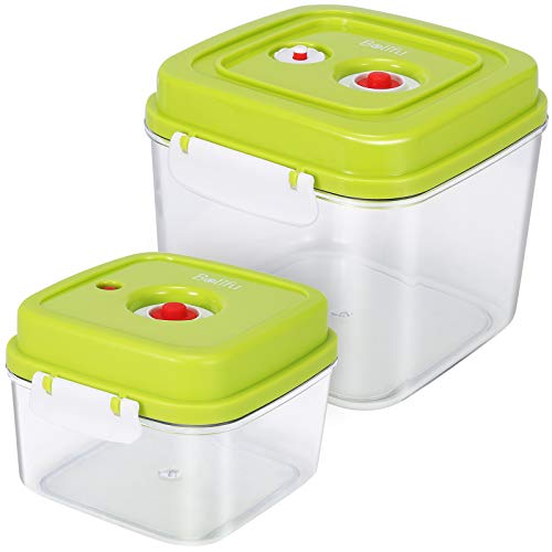 Belifu Vacuum Sealed Fresh Container Set with Vacuum Sealed Airtight Lid, Food Storage Reusable Accessory Starter Kit, Crack/Shatter/Odor/Stain Resistant, BPA Free, 2-Piece Bundle, Square