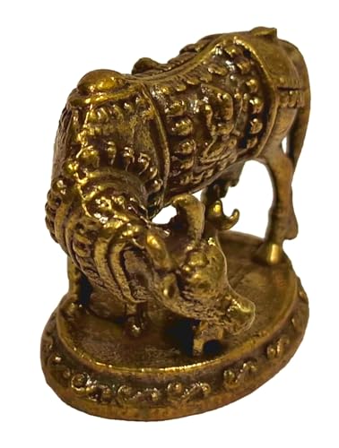Estatua Miniatura Kamdhenu Vaca y Ternero en Latón miniatura 3