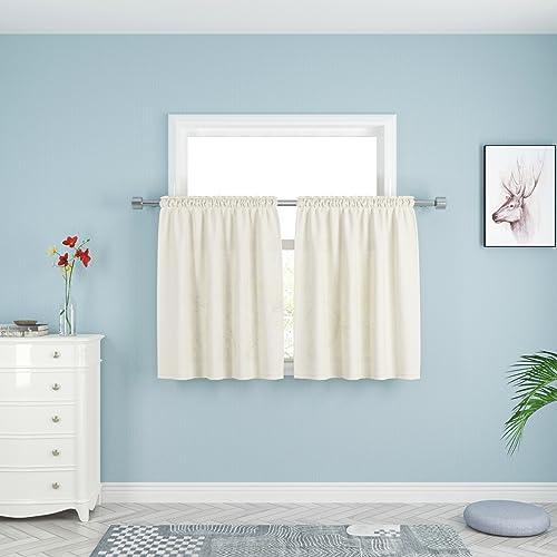 UPOPO Ivory Tier Curtains 36 inch Long Kitchen Over Sink Linen Textured Half Window Curtains Privacy Caravan Bathroom Small Short Mini Basement Curtain Panels Rod Pocket 2 Pieces