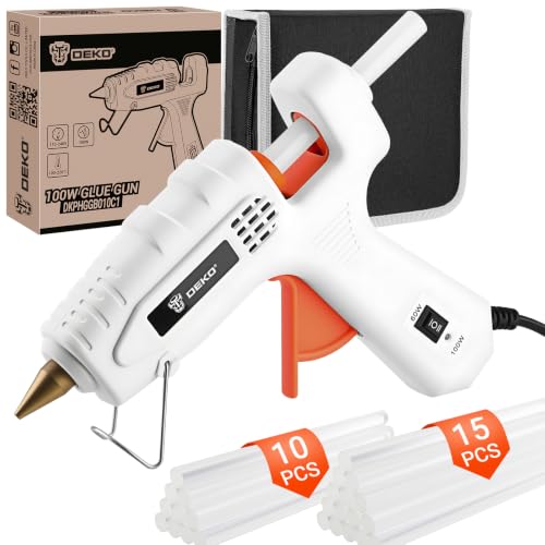 DEKOPRO - Pistola de pegamento caliente de tamaño completo: kit de pistola de pegamento caliente de doble temperatura de 60/100 W con 25 barras de pegamento, organizador de caja de almacenamiento