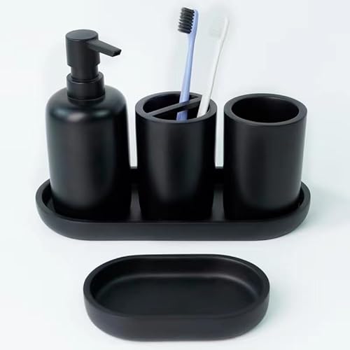 CeleBig® Badezimmer Set 5-teilig | Badezimmer Organizer | Bad Accessoires | Seifenspender Set aus Harz | Zahnputzbecher | Seifenhalter | Becher | Schale | Schwarz CeleBig® Badezimmer Set 5-teilig | Badezimmer Organizer | Bad Accessoires | Seifenspender Set aus Harz | Zahnputzbecher | Seifenhalter | Becher | Schale | Schwarz
