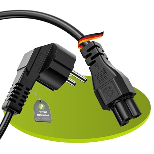 Perfect Stromkabel 3 Polig, 3,0m, Stecker Netzstecker Schutzkontakt auf C5 Buchse, Strom Kabel Netzkabel Netzteil für Monitor PC Drucker, Schwarz