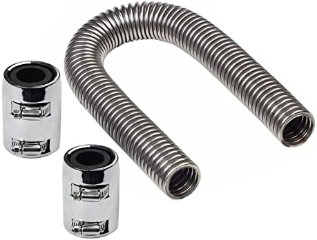 Wangtney 36" Radiator Hose Upper / Lower & Flexible Stainless Steel w/ Chrome Caps Kit, Sliver