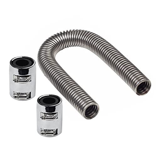 Wangtney 36" Radiator Hose Upper / Lower & Flexible Stainless Steel W/ Chrome Caps Kit, Sliver #TOP2